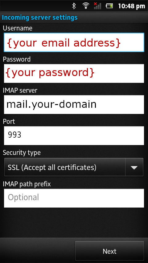 incoming settings
